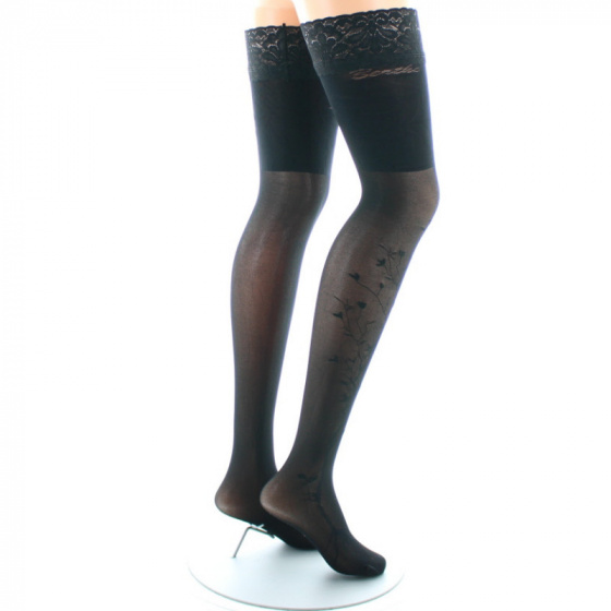 40D Tree and Lace Hold-Ups Black - Berthe