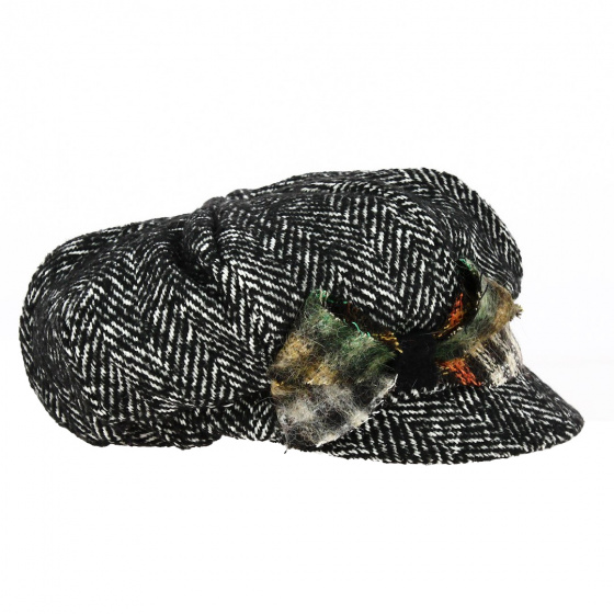 Gray Wool Herringbone Newsboy Cap - Traclet
