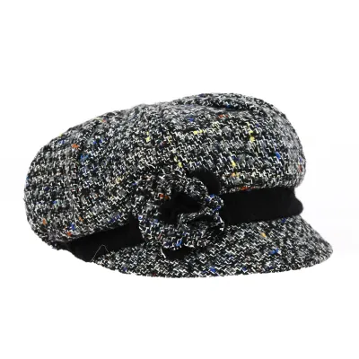 Grey Wool Flower Newsboy Cap - Traclet Reference: 19101