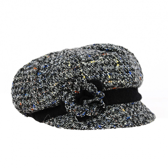 Grey Wool Flower Newsboy Cap - Traclet