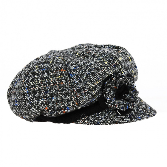 Grey Wool Flower Newsboy Cap - Traclet