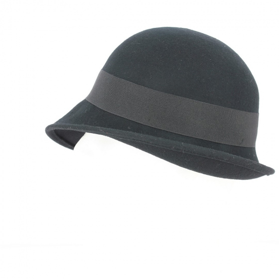 Black Wool Eyes Cloche Hat - Traclet