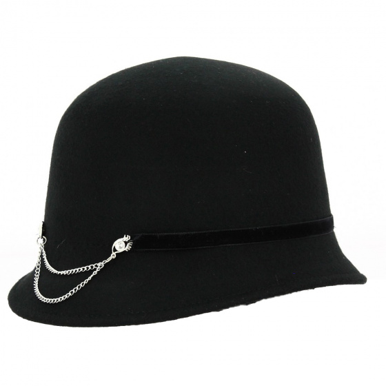 Black Wool Eyes Cloche Hat - Traclet