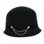 Black Wool Eyes Cloche Hat - Traclet
