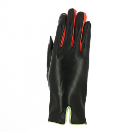Women's Black and Red Silk-Lined Leather Gloves - Caridel