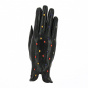 Women's Leather Gloves Black Dots Color - Caridel