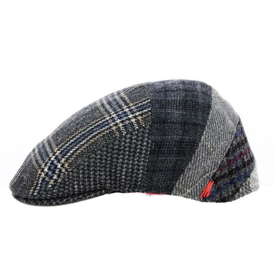 Stephane Patchwork Wool Blue Flat Cap - Marone Stephane Patchwork Wool Blue Flat Cap - Marone