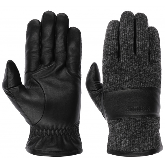 Stetson - Rebero Black & Grey Leather Gloves