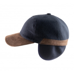 Navy Wool Baseball Cap with Ear Flaps - Alfonso d'este