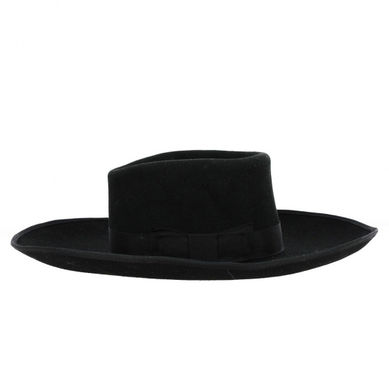 Chapeau Feutre Laine Valentin Large Bord Noir - Traclet