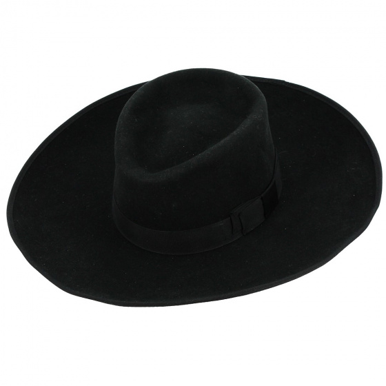 Valentin Black Wide-Brimmed Wool Felt Hat - Traclet