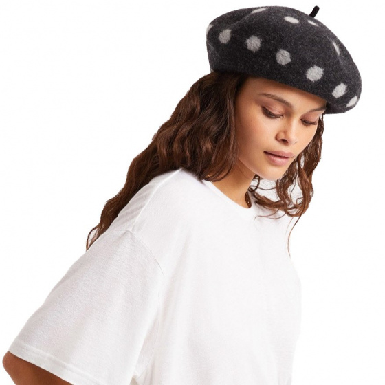 Audrey Black Wool Polka Dot Beret - Brixton