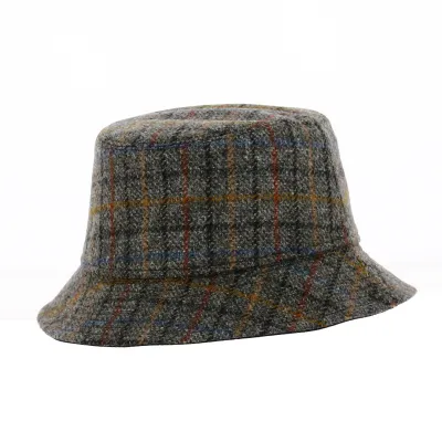 Reversible Bucket Hat Clipper Grey Plaid Wool - Traclet Reference: 19181 | Traclet Hat Shop