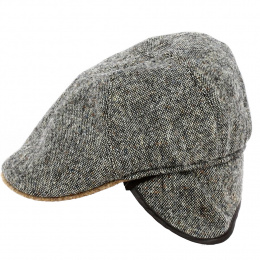Grey Wool Flat Cap with Ear Flaps - Traclet