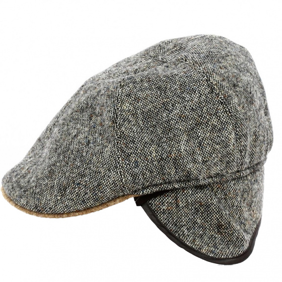 Grey Wool Flat Cap with Ear Flaps - Traclet