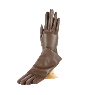 Women's Tobacco Leather Gloves with Double Cashmere Lining - Traclet