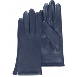Women's Leather Gloves Lined with Silk Navy - Isotoner