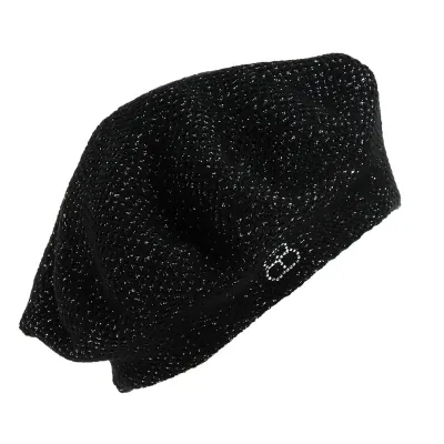 ELEGANT BERET BLACK DOUBLE LAYER & BLACK LUREX | Chapellerie Traclet
