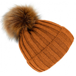 Perla Cognac Pom-pom Beanie -Traclet