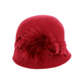 Sophia Red Wool Felt Cloche Hat - Traclet