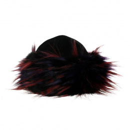 Toque Nastasia Cuir & Fausse Fourrure violet rouge - Traclet