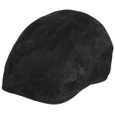 Black Leather Manatee Flat Cap - Traclet - Chapellerie Traclet Reference: 19396| Chapellerie Traclet
