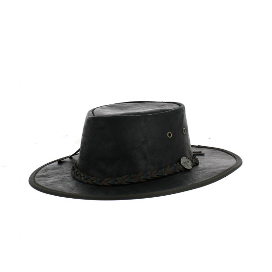 Black Squashy Kangaroo Leather Hat - Barmah