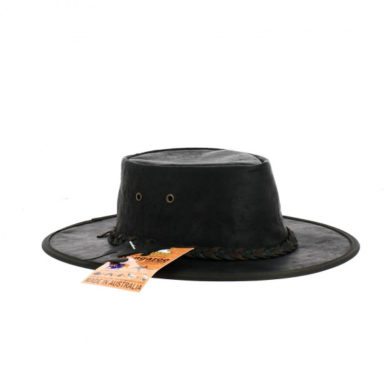Black Squashy Kangaroo Leather Hat - Barmah