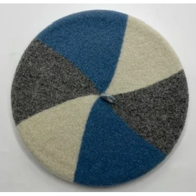 Blue Gray & Ecru Trio Beret - Le Béret Français Reference: 19431 | Traclet Hat Shop