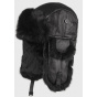 Black Leather Harbor Ushanka & Black Fur