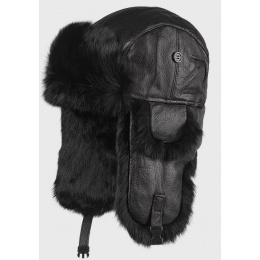 Black Leather Harbor Ushanka & Black Fur