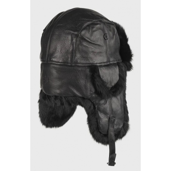Black Leather Harbor Ushanka & Black Fur
