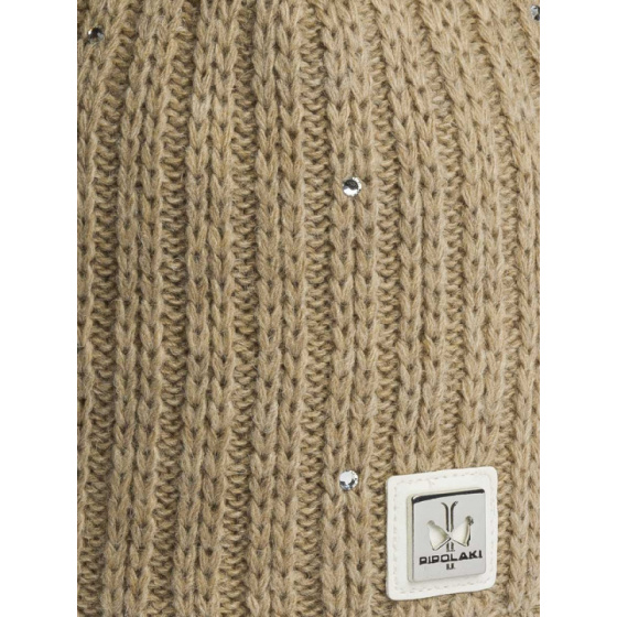 Bonnet à Pompon MERRY Strass Beige - Pipolaki