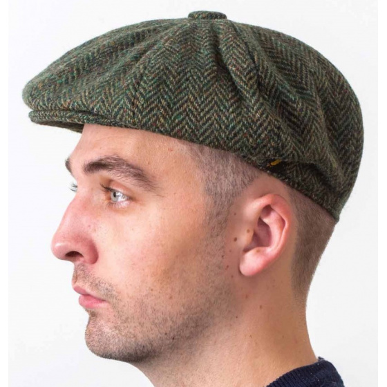 Irish Gatsby Cap Barco Wool Olive Herringbone - Hatman