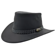Australian Leather Hat Wallaroo Oil Black - Jacaru UV UPF 50+ - Jacaru Australia Reference: 19487| Traclet Hat Shop