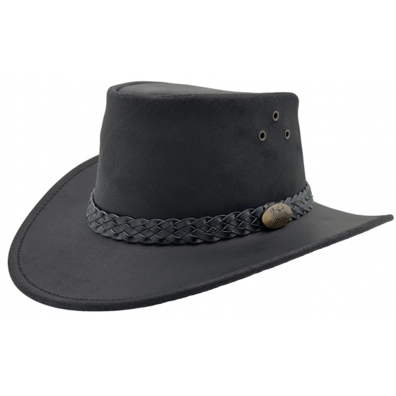 Australian Leather Hat Wallaroo Oil Black - Jacaru