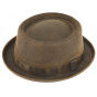 Brown Cotton Porkpie Bari Hat - Traclet