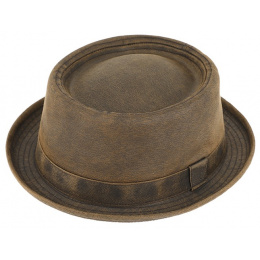 Brown Cotton Porkpie Bari Hat - Traclet