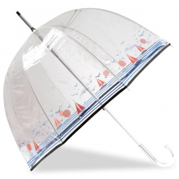Transparent Bell Umbrella with Sailboat Pattern - Isotoner