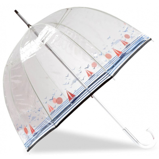 Transparent Bell Umbrella with Sailboat Pattern - Isotoner