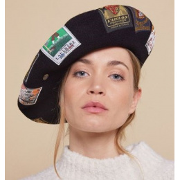Oihana Patch Wool Black Beret - Heritage by Laulhère