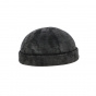 Black Faux Leather Docker Beanie