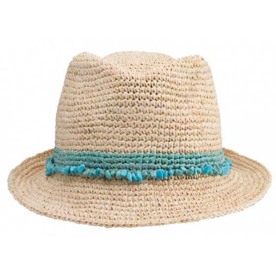 Natural Raffia Straw Trilby Hat Turquoise - House Of Ord