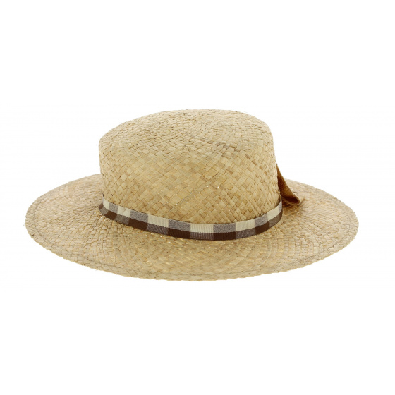 Géraldine Straw Wide-Brimmed Hat with navy ribbon - Traclet Géraldine Straw Wide-Brimmed Hat with navy ribbon - Traclet