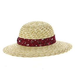 Géraldine Straw Wide-Brimmed Hat with red ribbon - Traclet