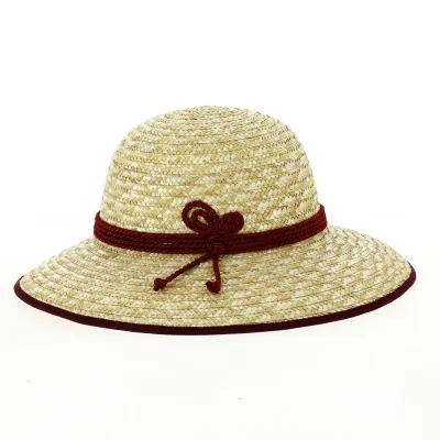 Geraldine Burgundy-Trimmed Straw Wide-Brimmed Hat - Traclet Reference: 19667 | Traclet Hat Shop