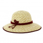Geraldine Burgundy-Trimmed Straw Wide-Brimmed Hat - Traclet