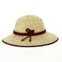 Geraldine Burgundy-Trimmed Straw Wide-Brimmed Hat - Traclet