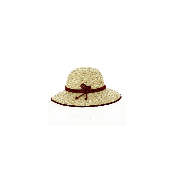 Geraldine Burgundy-Trimmed Straw Wide-Brimmed Hat - Traclet Geraldine Burgundy-Trimmed Straw Wide-Brimmed Hat - Traclet