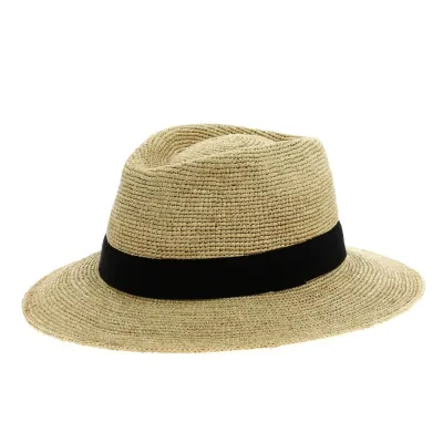 Flavien Traveller Hat Natural Raffia black ribbon - Traclet Reference: 19727| Traclet Hat Shop